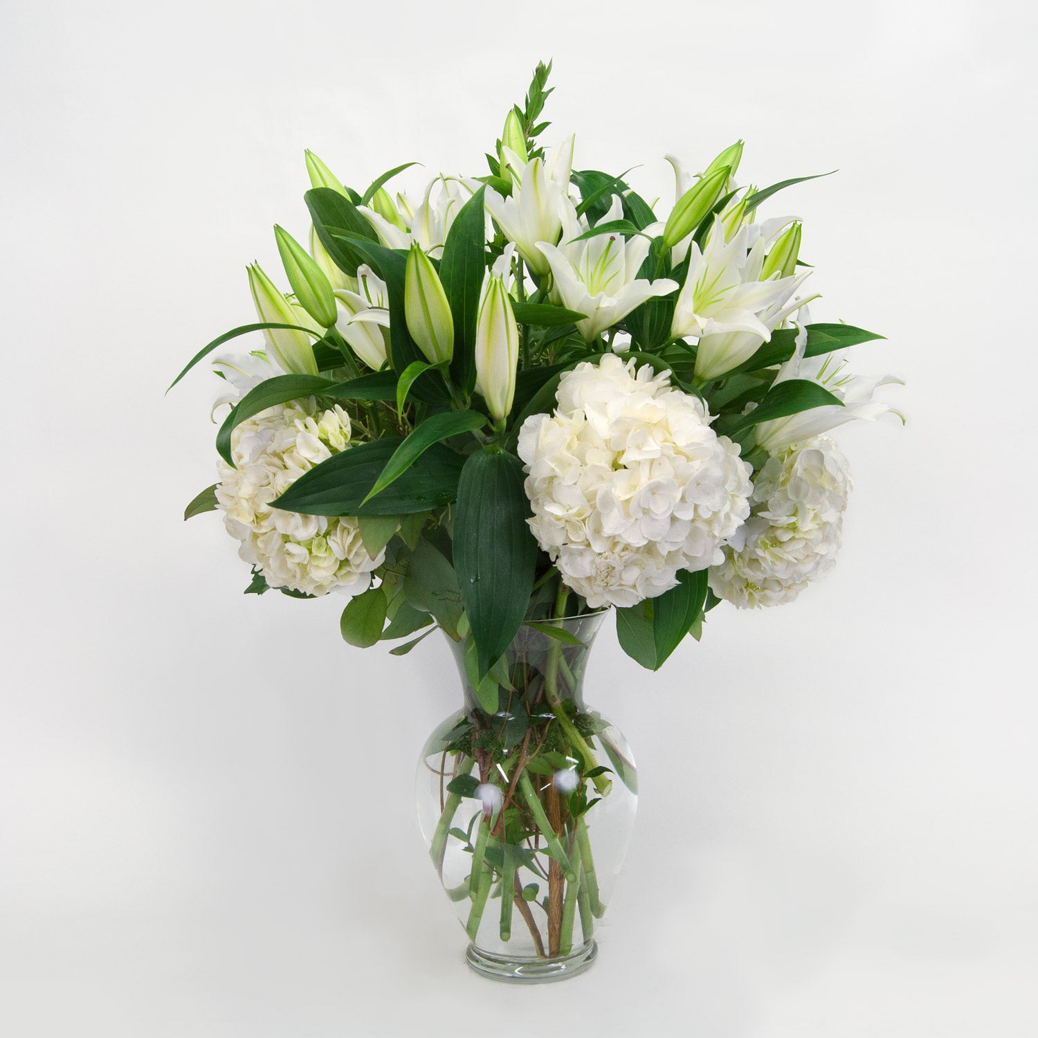 white lilies and white roses bouquet White Lily and Hydrangea – Brattle Square Florist